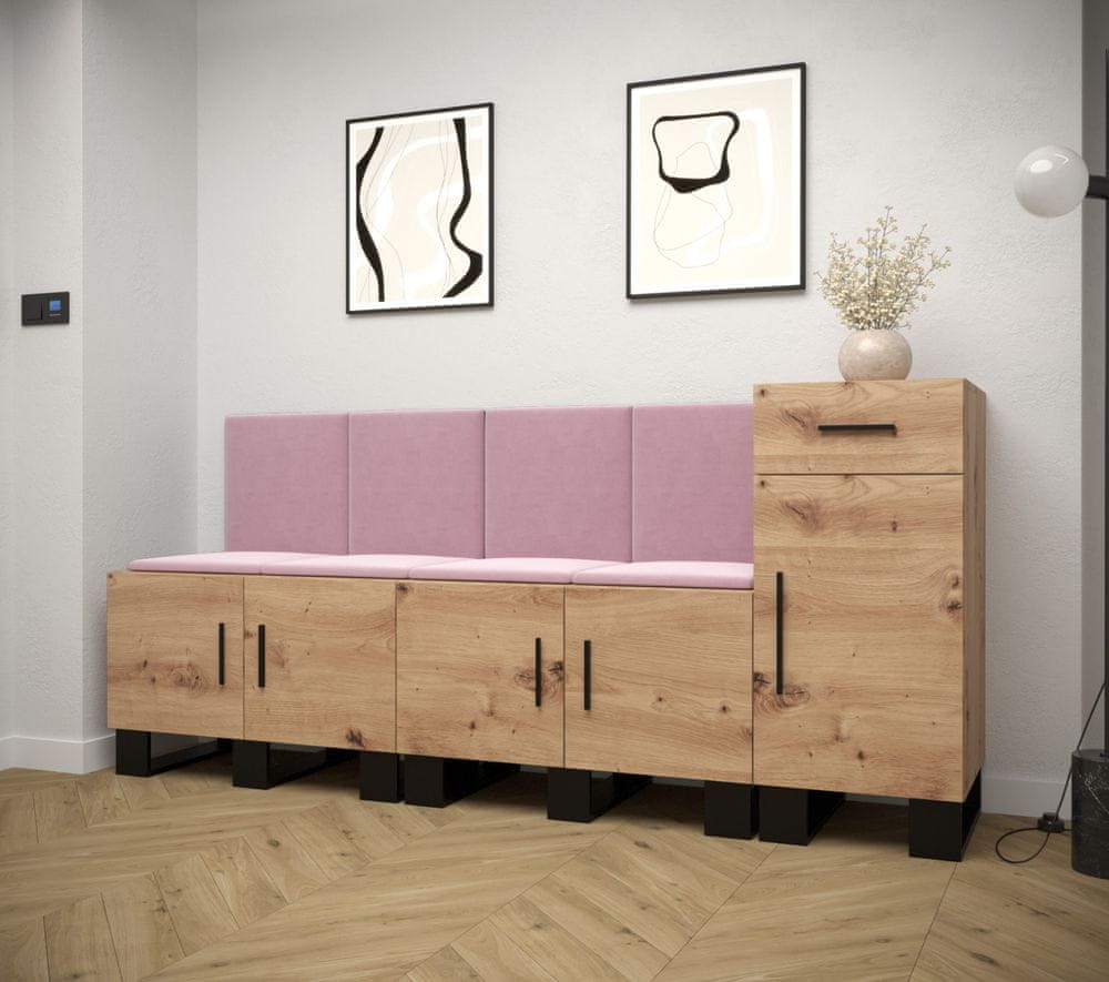 Veneti Predsieňová zostava RUMIE 17 - dub artisan, ružové panely